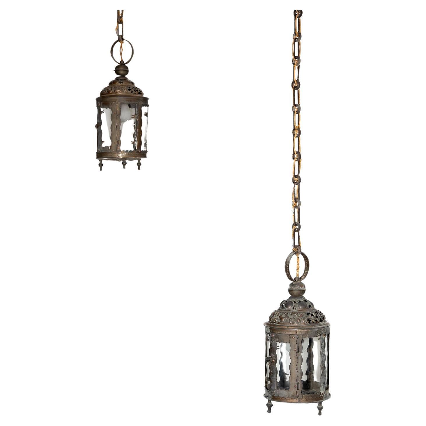 Pair of 19th Century Glass and Rosewood Chinese Lanterns For Sale at