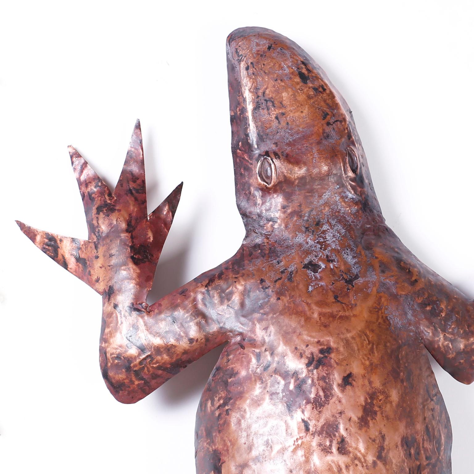 American Pair of Copper Lizard Wall Sconces