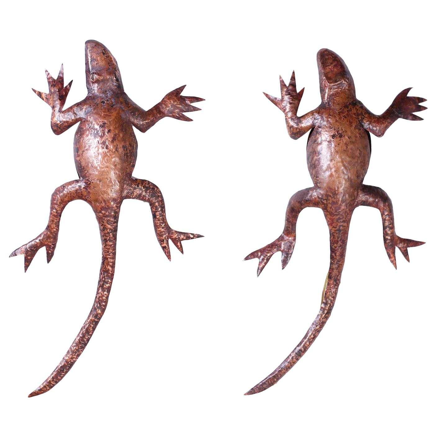 Pair of Copper Lizard Wall Sconces