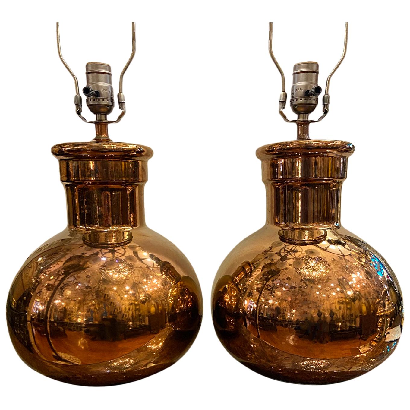 Pair of Copper Luster Porcelain Lamps For Sale