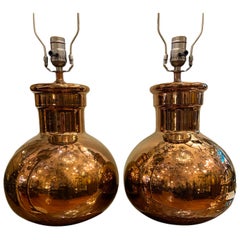 Antique Pair of Copper Luster Porcelain Lamps