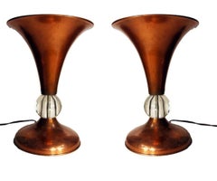 Pair of Copper Midcentury Half Glass Torchiere Table Lamps