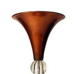 Pair of Copper Midcentury Half Glass Torchiere Table Lamps