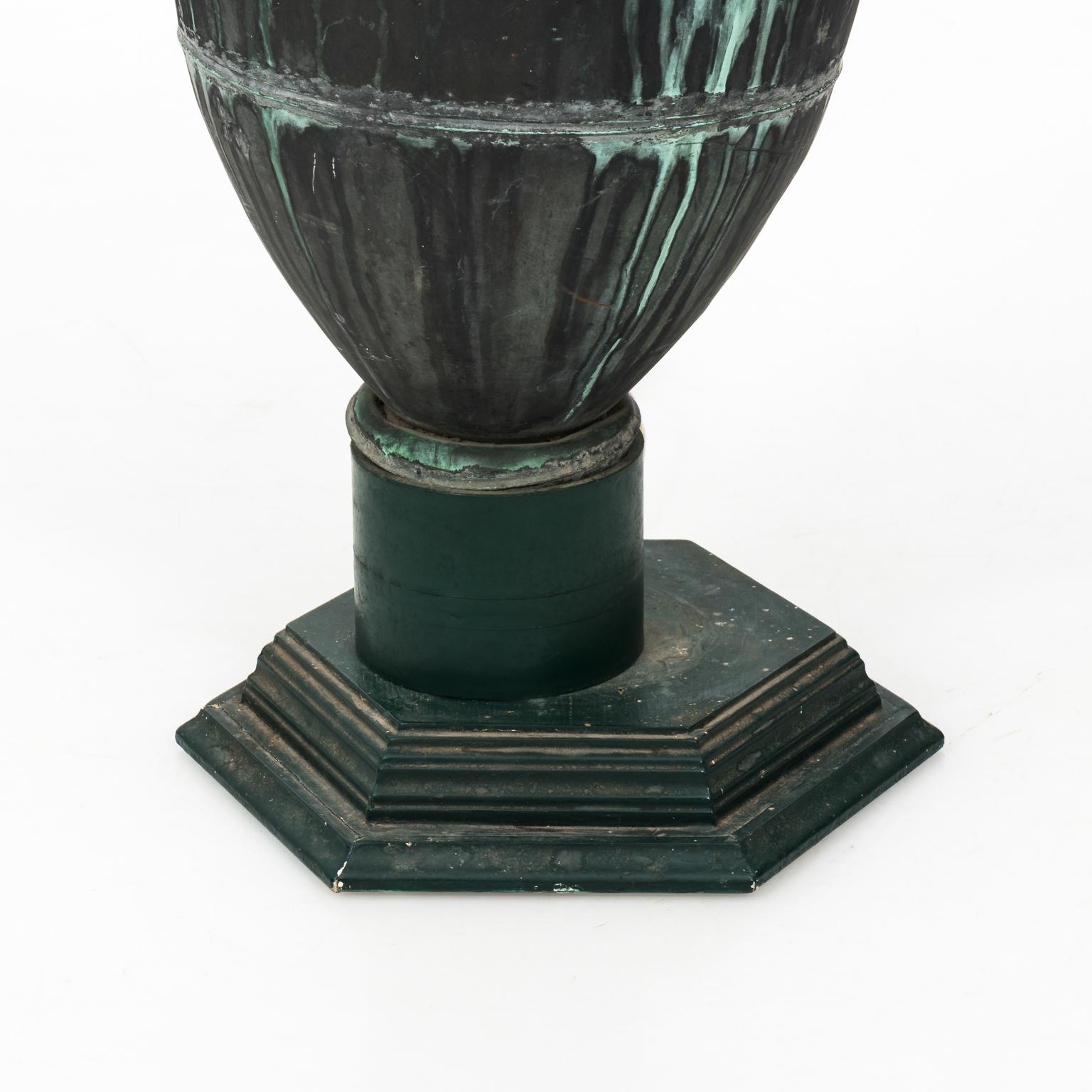 Pair of Copper Neoclassical Urn Finial Lamps, circa 1890 6