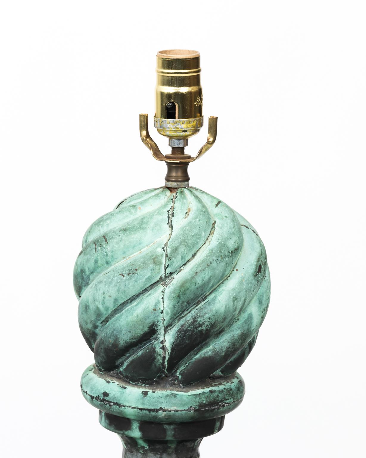 Pair of Copper Neoclassical Urn Finial Lamps, circa 1890 7