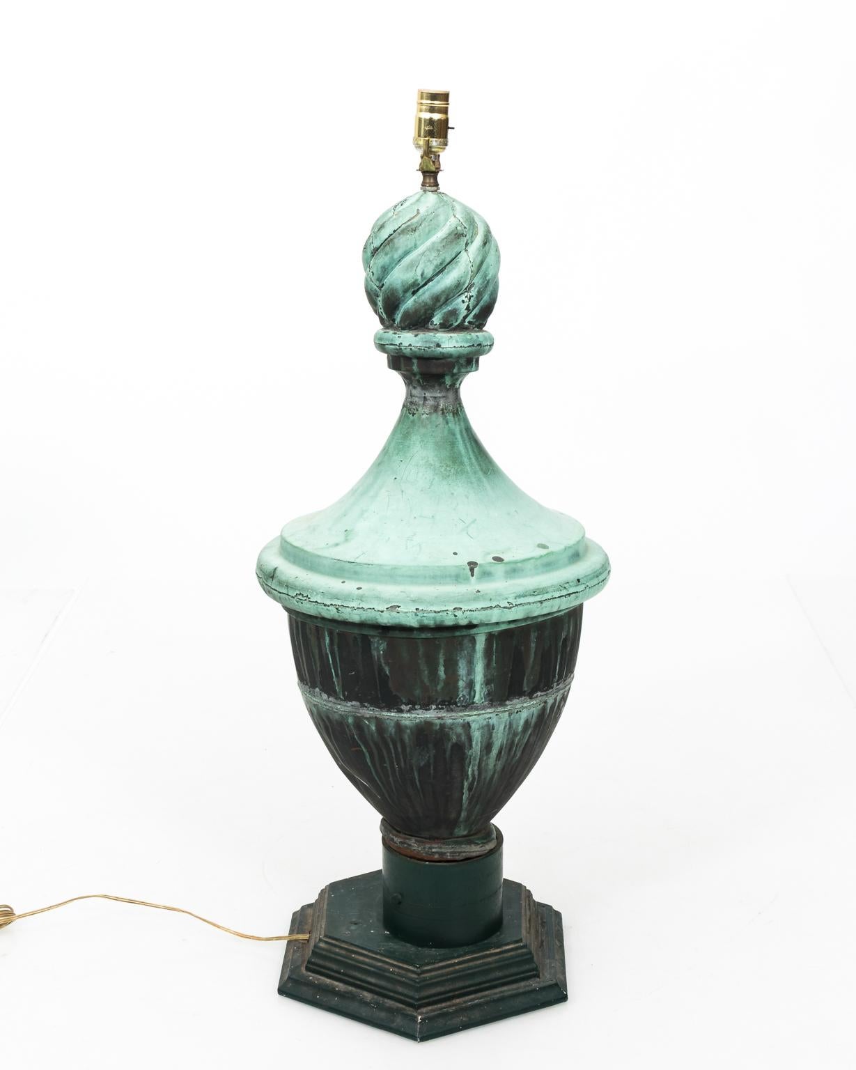 Pair of Copper Neoclassical Urn Finial Lamps, circa 1890 8