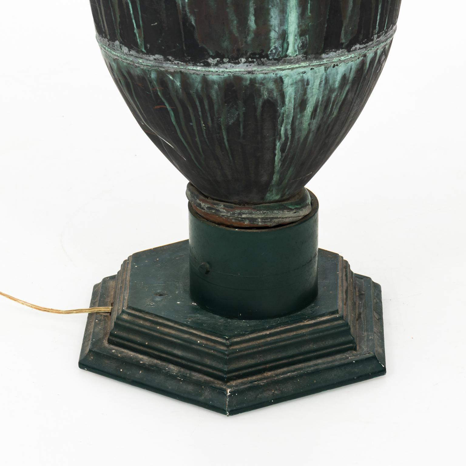 Pair of Copper Neoclassical Urn Finial Lamps, circa 1890 10