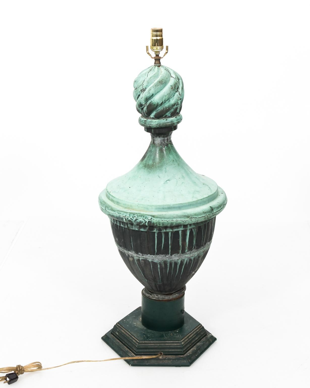 Pair of Copper Neoclassical Urn Finial Lamps, circa 1890 11