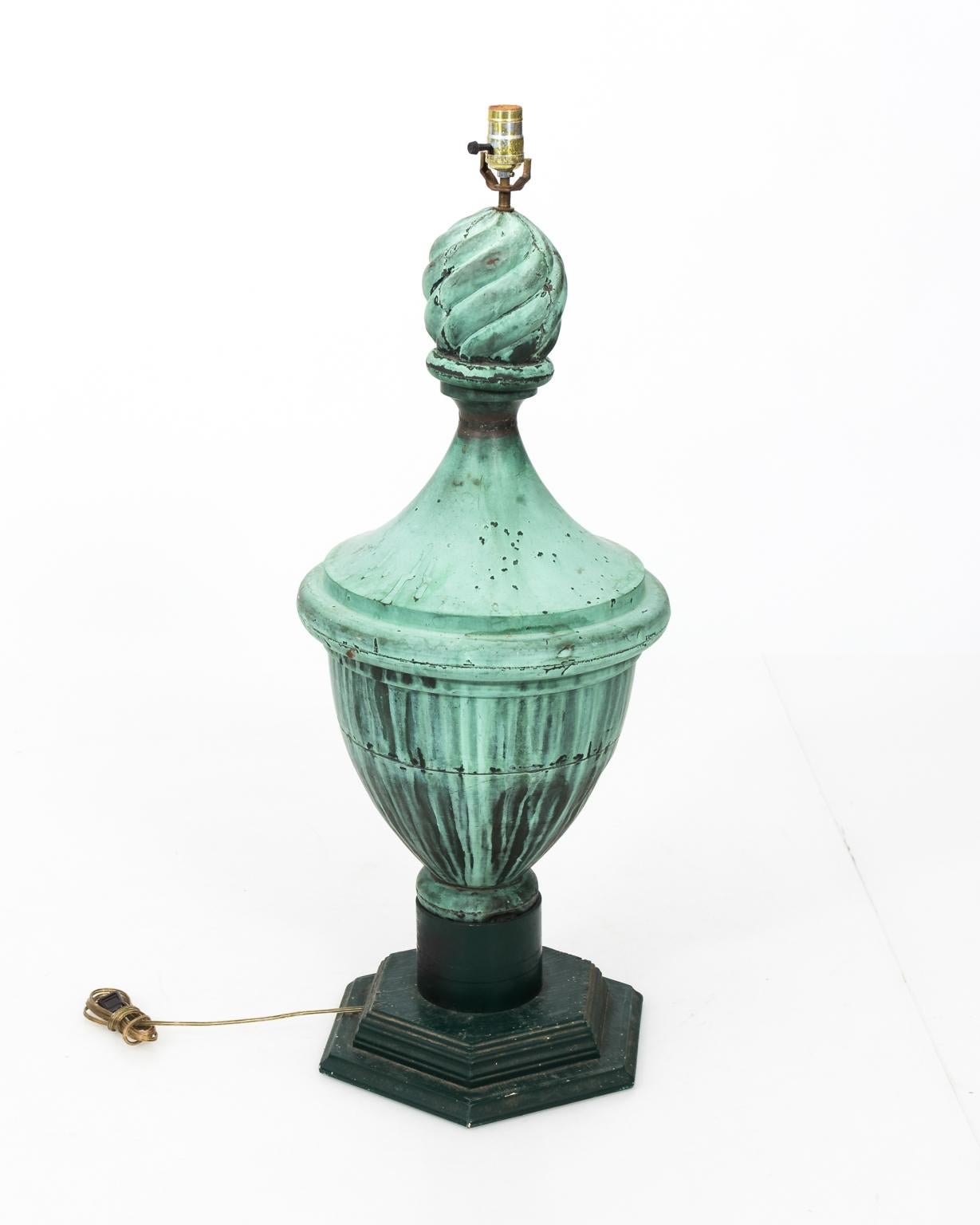 Pair of Copper Neoclassical Urn Finial Lamps, circa 1890 1