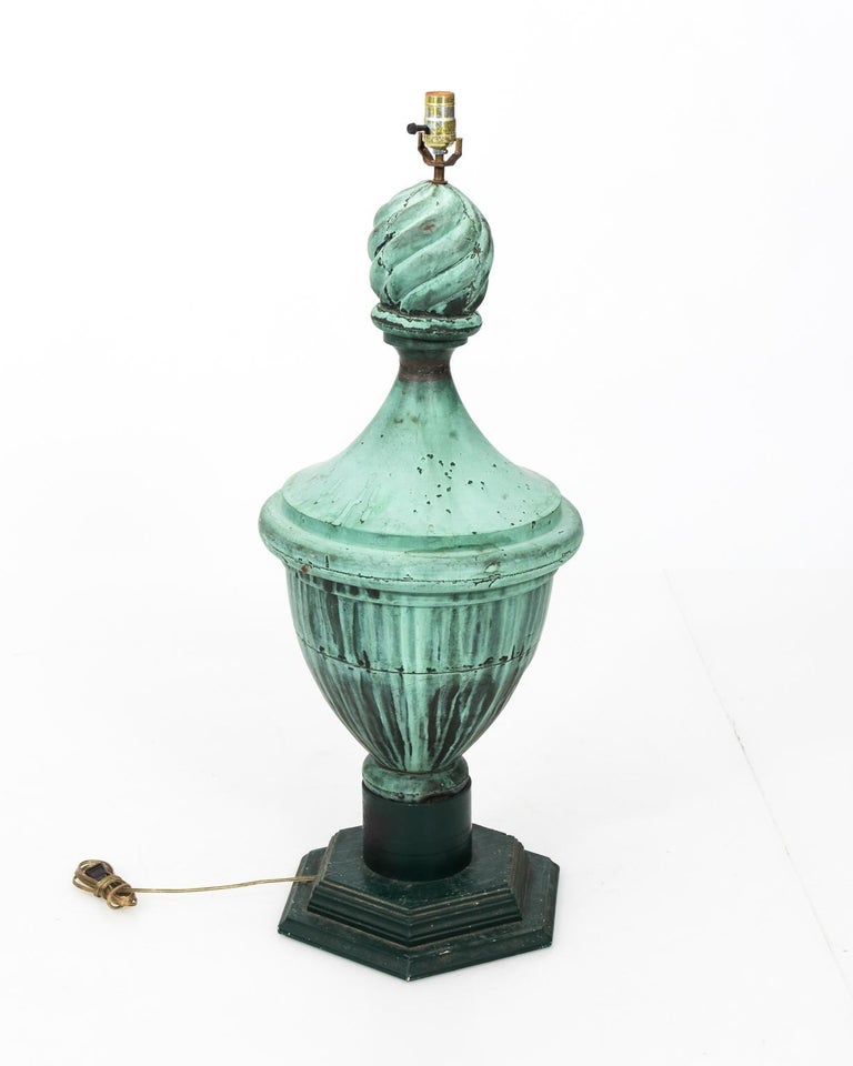 Pair of Copper Neoclassical Urn Finial Lamps, circa 1890 at 1stDibs