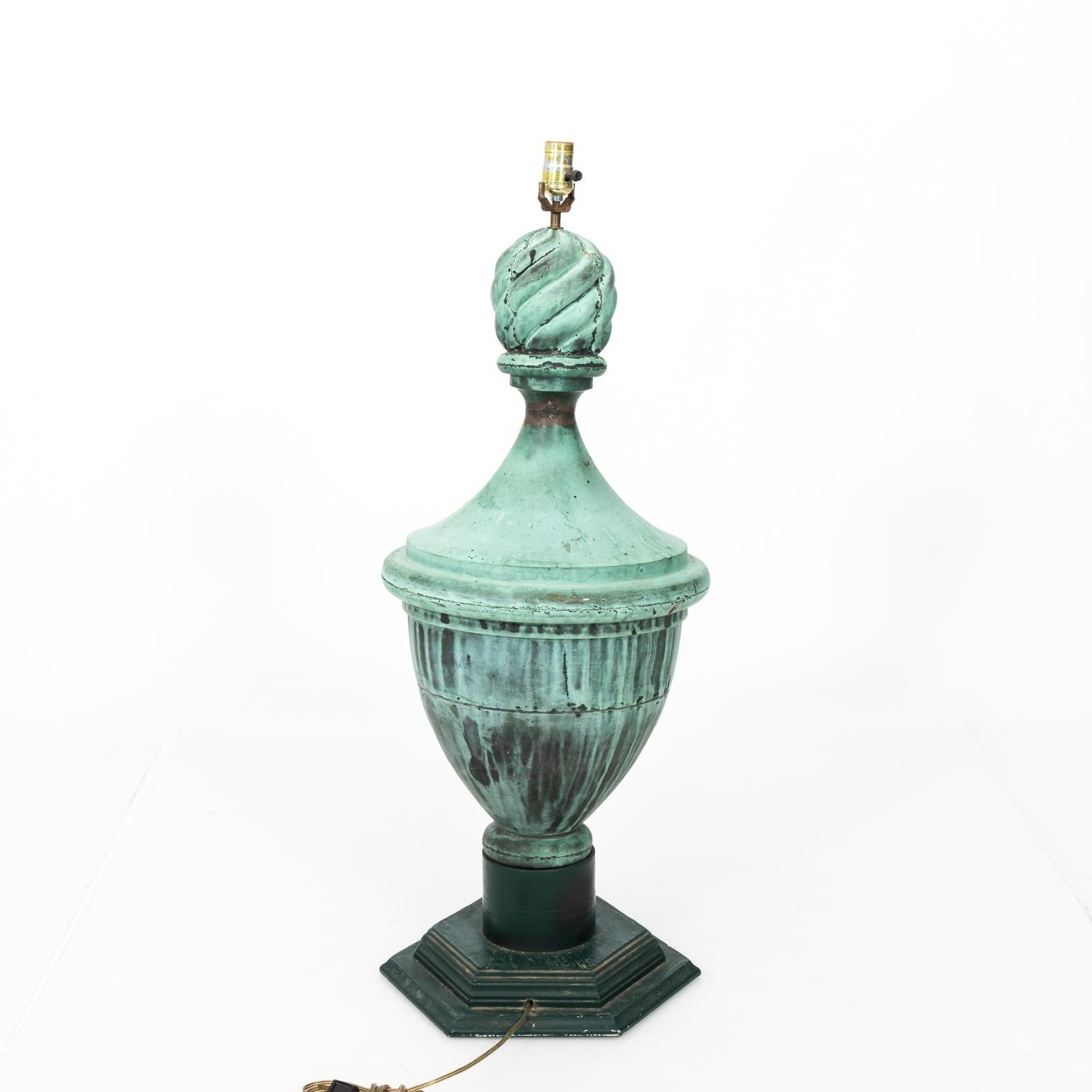 Pair of Copper Neoclassical Urn Finial Lamps, circa 1890 3