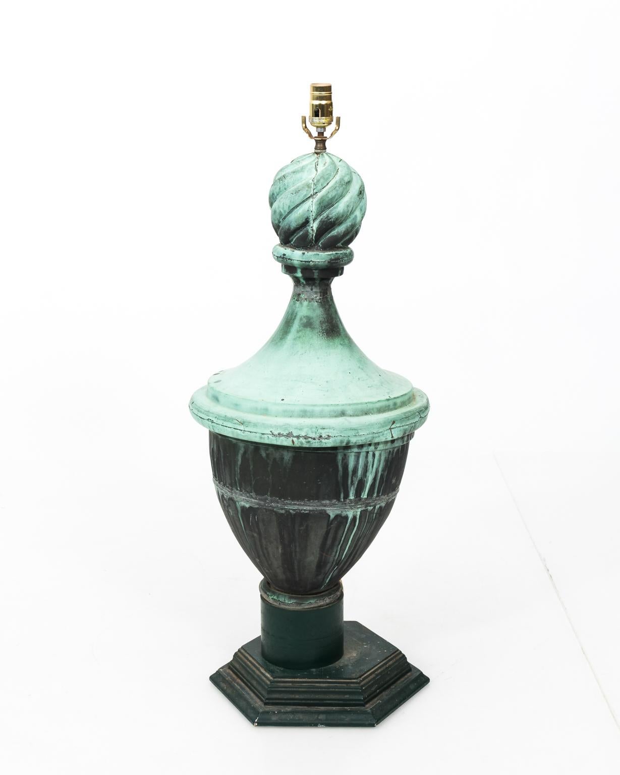 Pair of Copper Neoclassical Urn Finial Lamps, circa 1890 4
