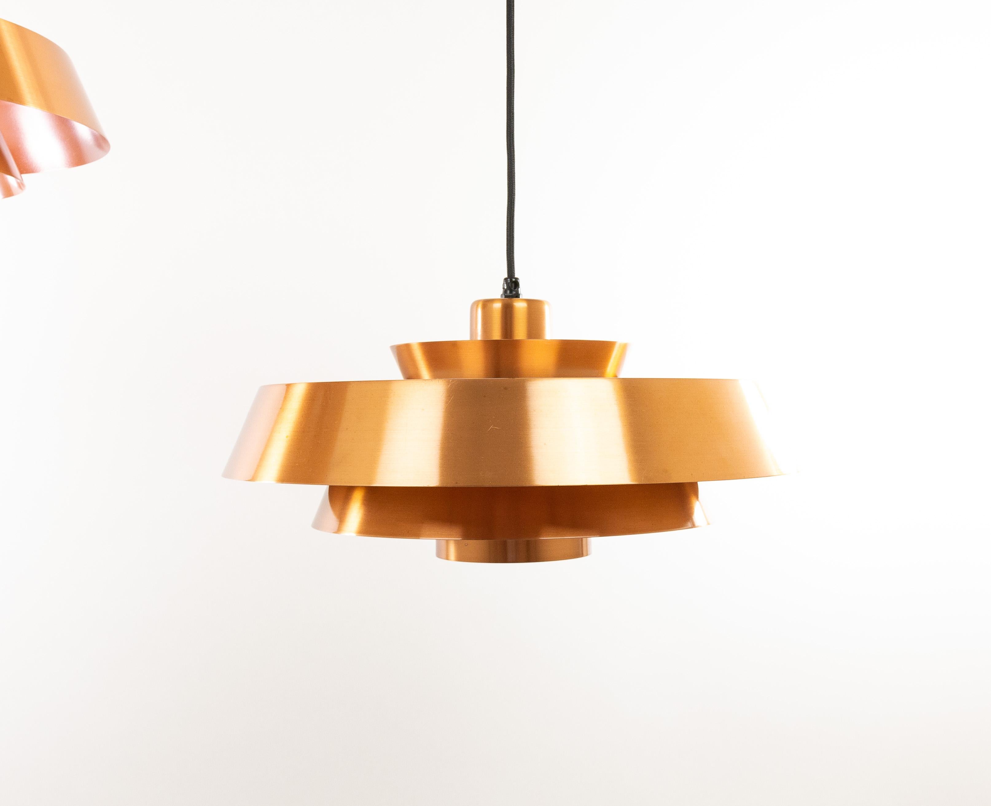 Danish Pair of Copper Nova Pendants by Jo Hammerborg for Fog & Mørup, 1960s