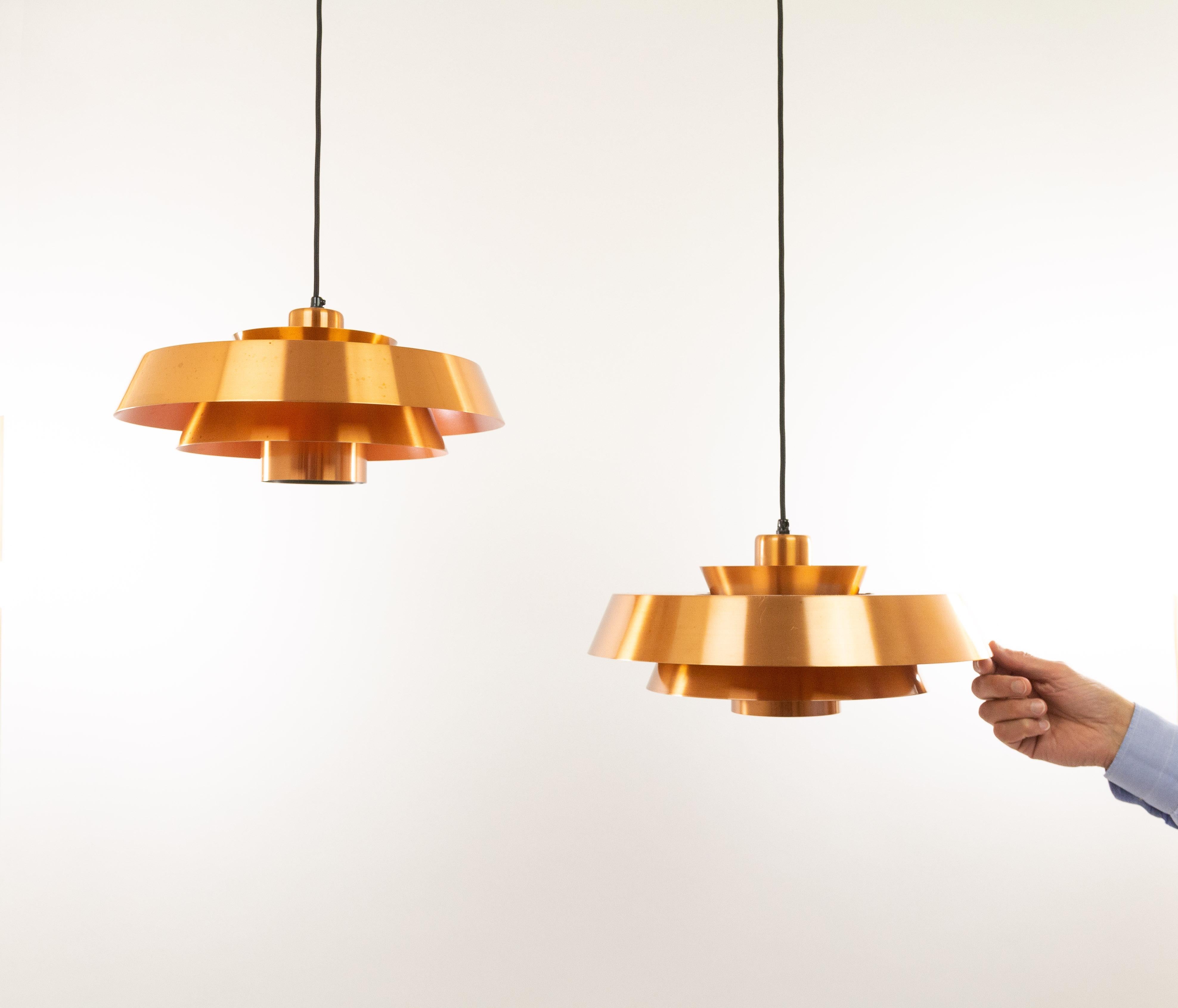 Pair of Copper Nova Pendants by Jo Hammerborg for Fog & Mørup, 1960s 3