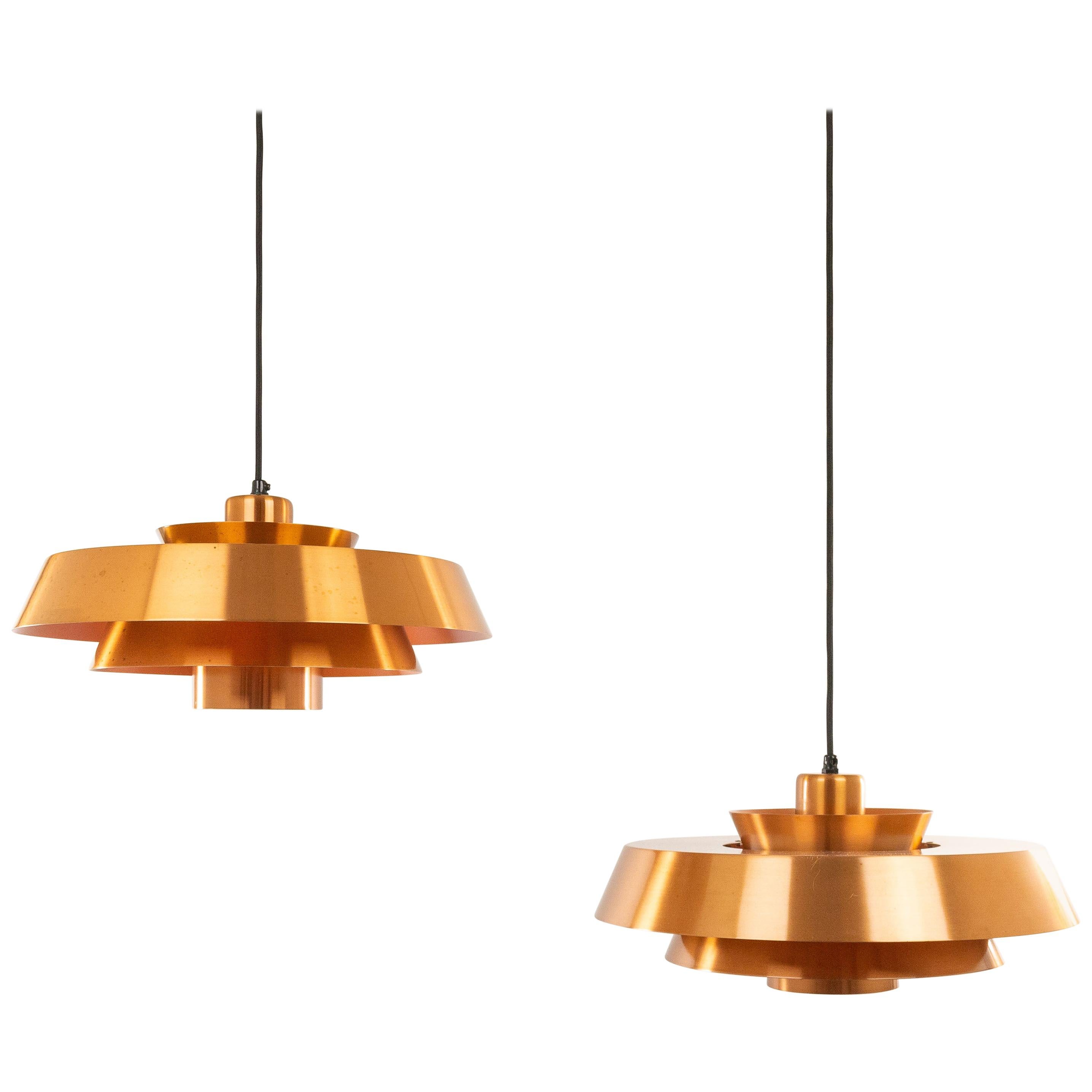 Pair of Copper Nova Pendants by Jo Hammerborg for Fog & Mørup, 1960s