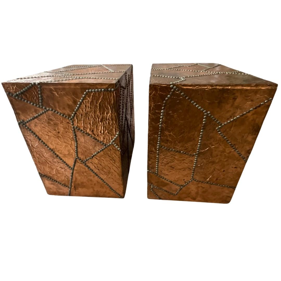 Pair of Copper Pedestals with Rivets In Good Condition For Sale In Los Angeles, CA