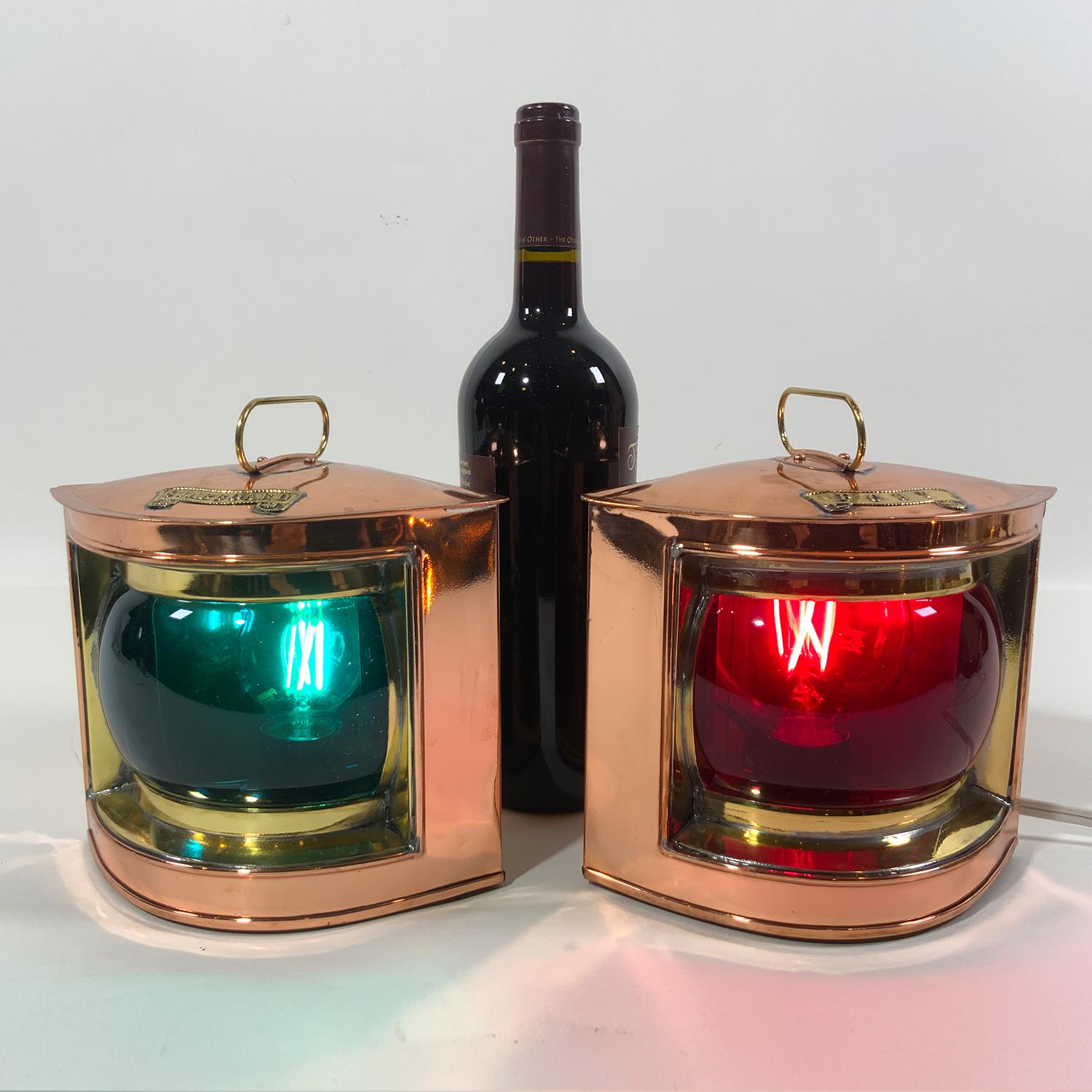 American Pair of Copper Port and Starboard Boast Lanterns