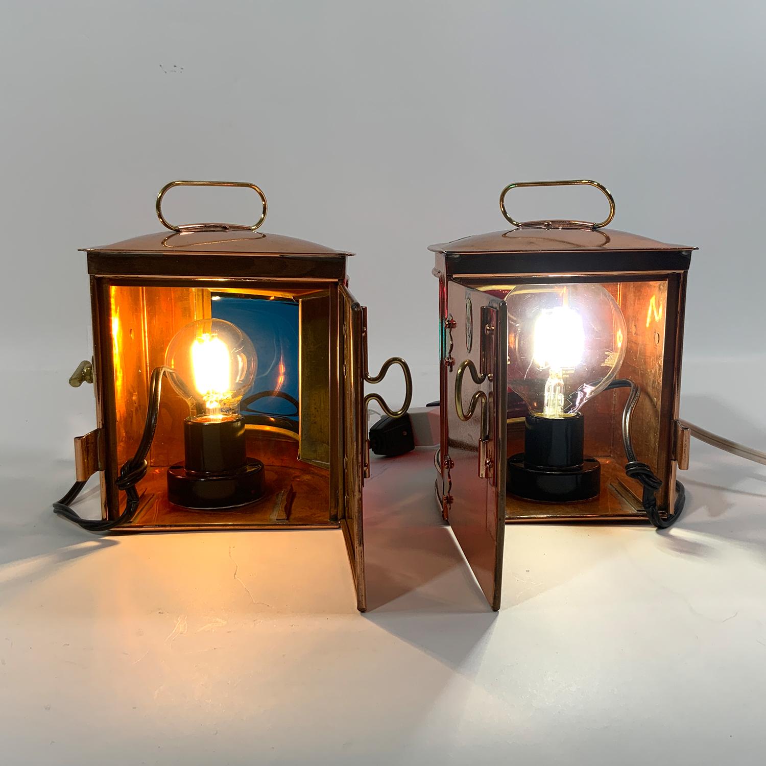 Brass Pair of Copper Port and Starboard Boast Lanterns