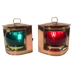 Antique Pair of Copper Port and Starboard Boast Lanterns