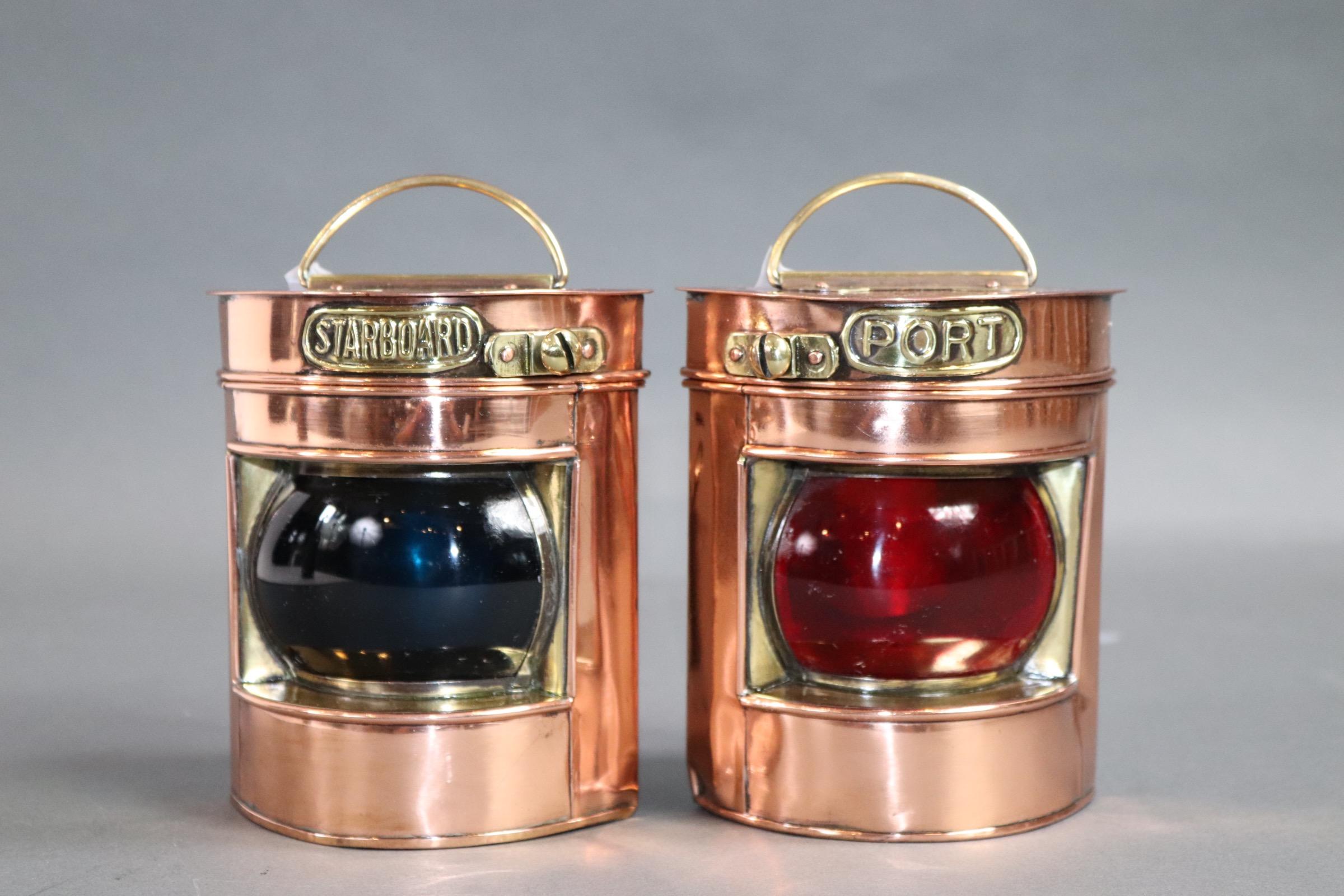 Brass Pair of Copper Port and Starboard Lanterns