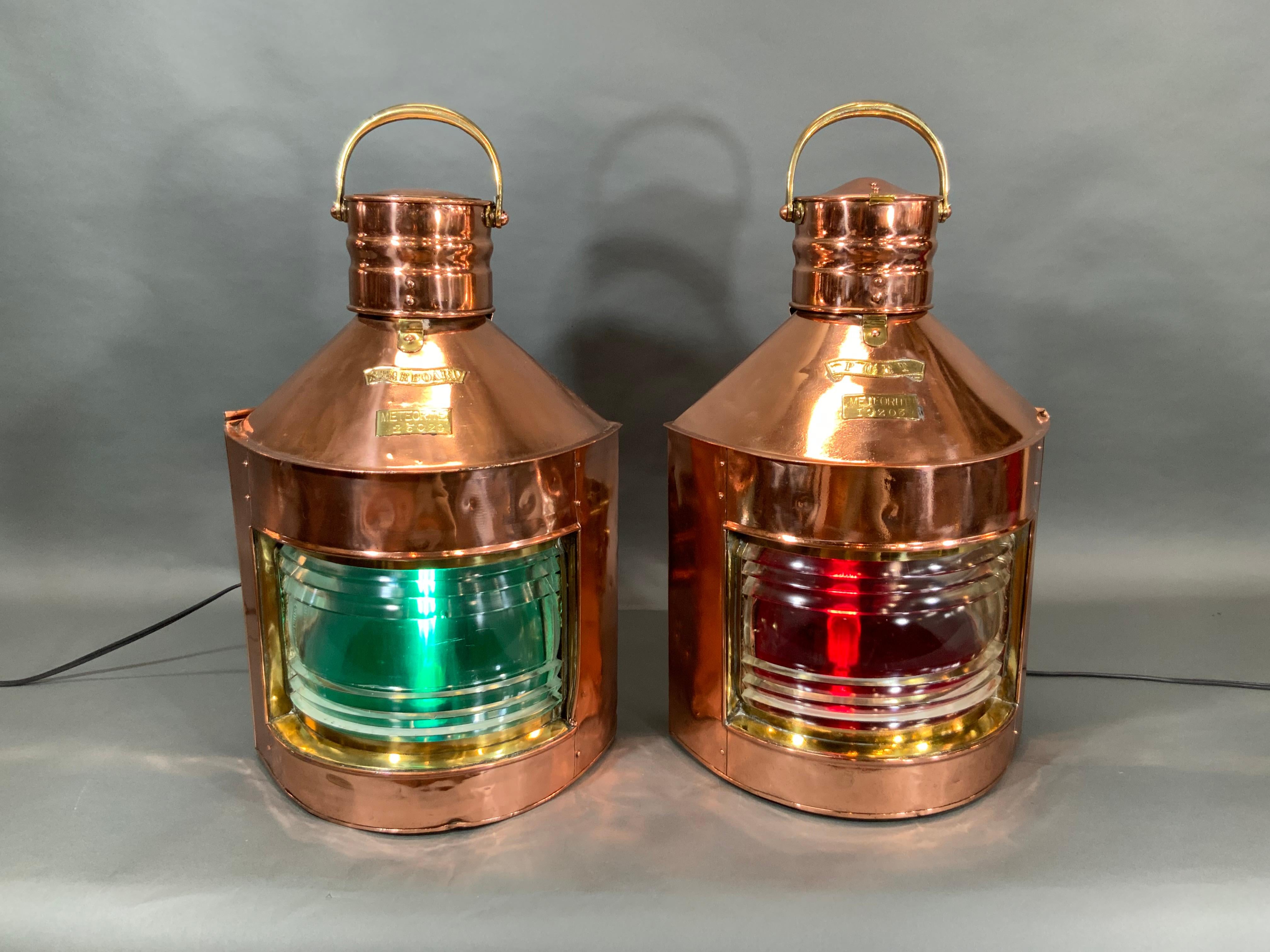 Pair of solid copper and brass ship's port and starboard ships lanterns by the venerable and famous English maker 