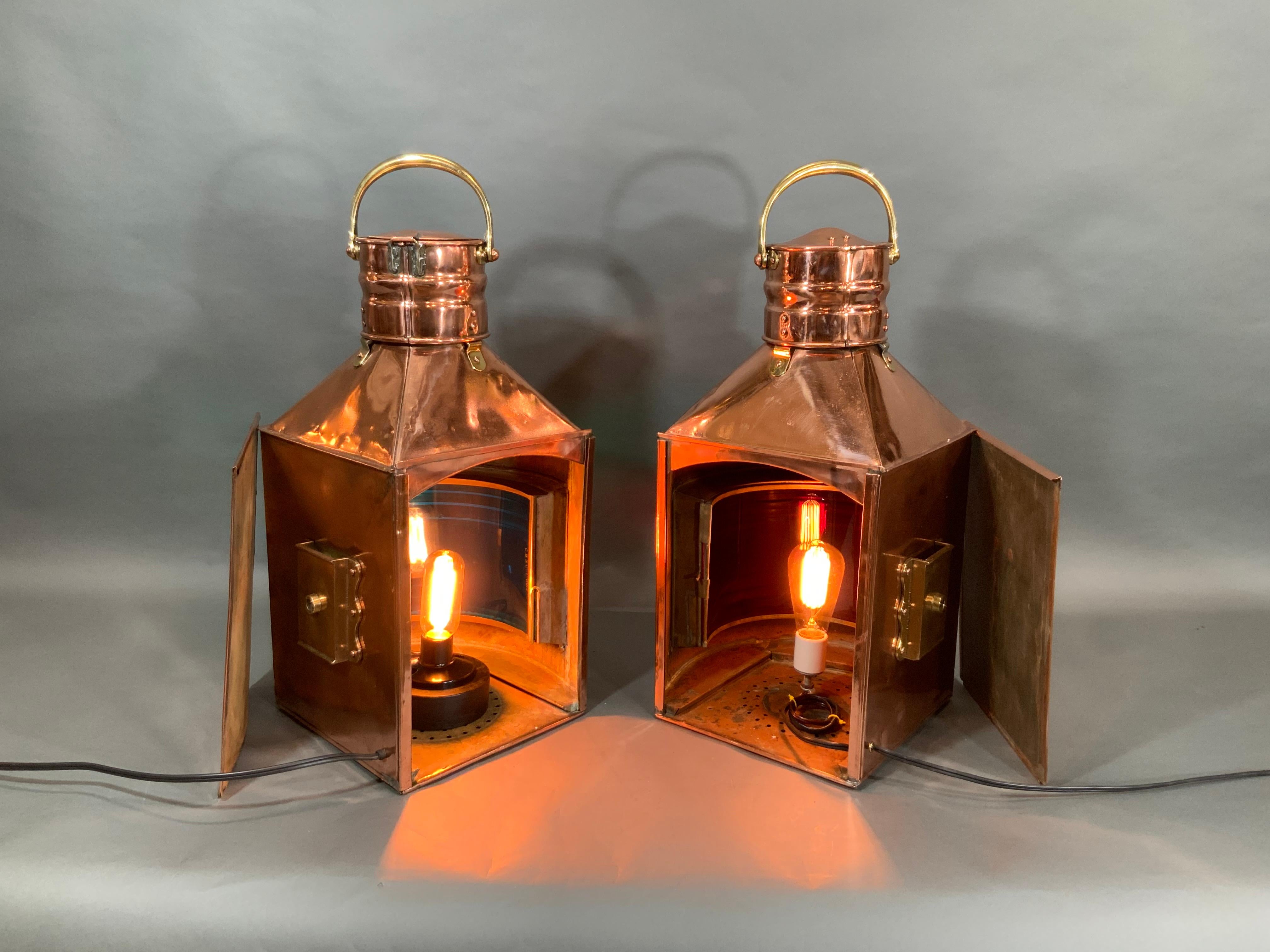 English Pair of Copper Port and Starboard Ships Lanterns by Meteorite, 