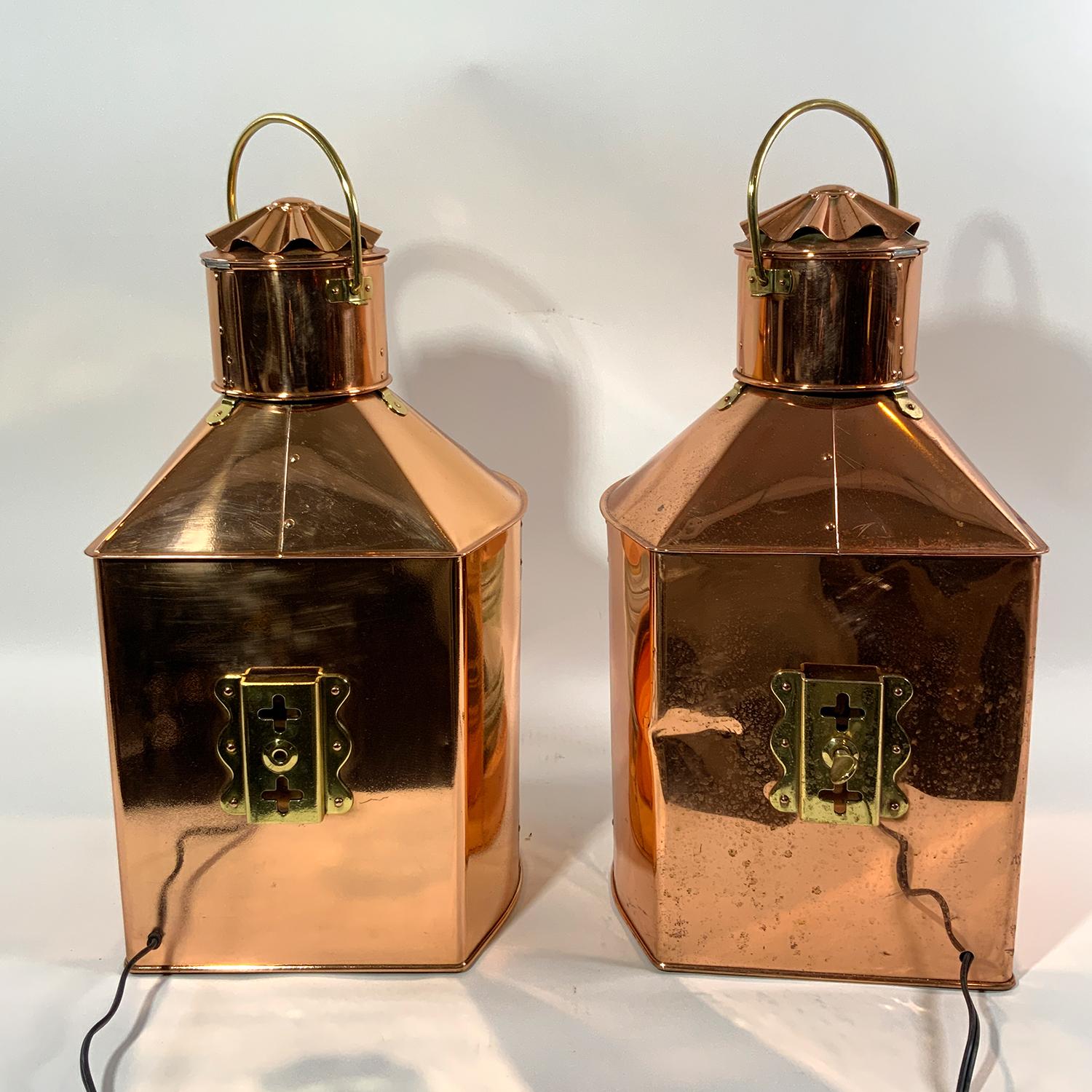 Pair of Copper Port and Starboard Ships Lanterns For Sale 2