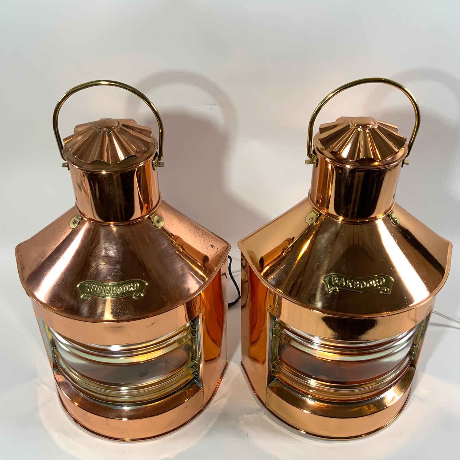 Pair of Copper Port and Starboard Ships Lanterns For Sale 5