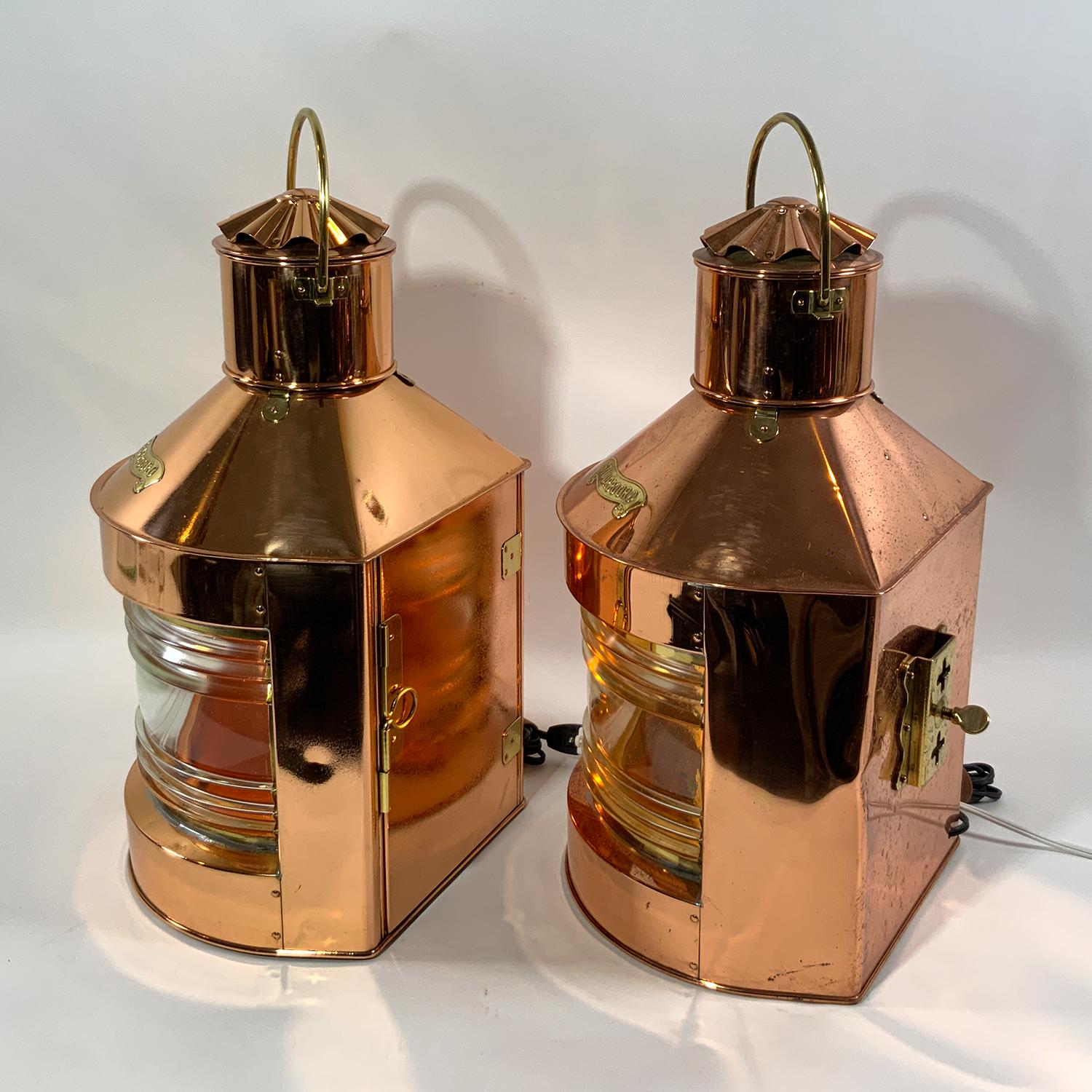 European Pair of Copper Port and Starboard Ships Lanterns For Sale