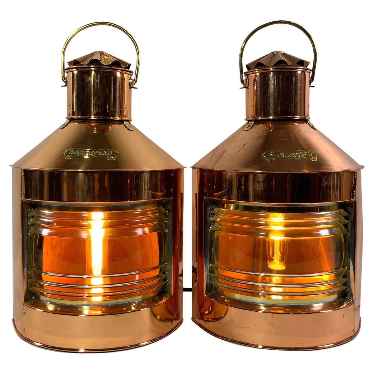 Pair of Copper Port and Starboard Ships Lanterns For Sale