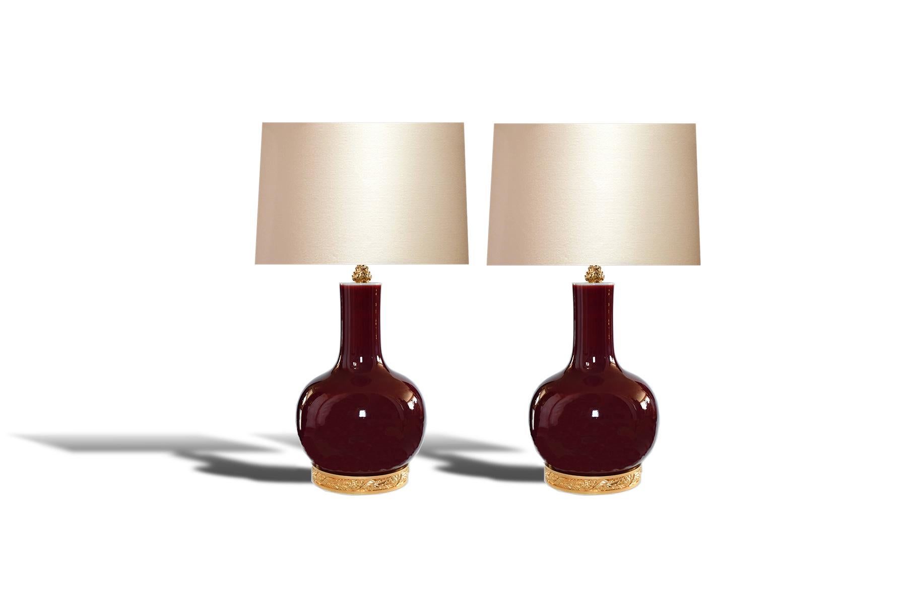 Contemporary Pair of Copper Red Glazed Porcelain Lamps For Sale