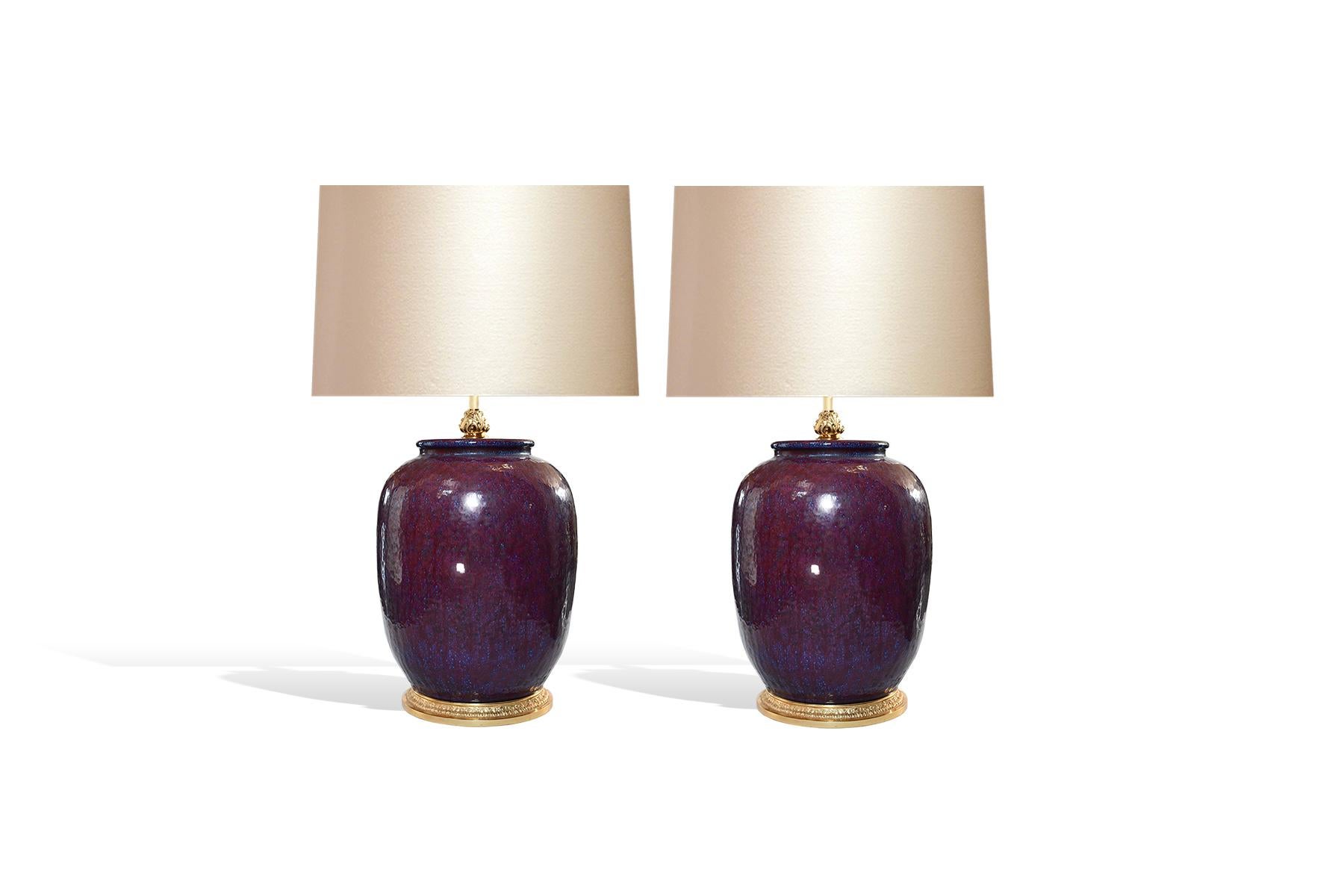 20th Century Pair of Copper Red Porcelain Lamps For Sale