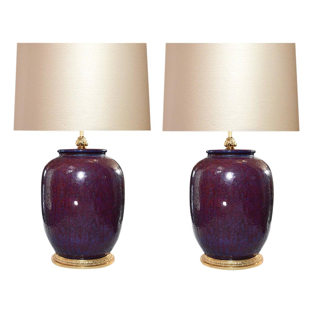 Paire de lampes en porcelaine rouge cuivre en vente