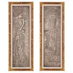 Paire de reliefs en cuivre Dionysos et démètre Georg Klimt vers 1900 plaqué argent