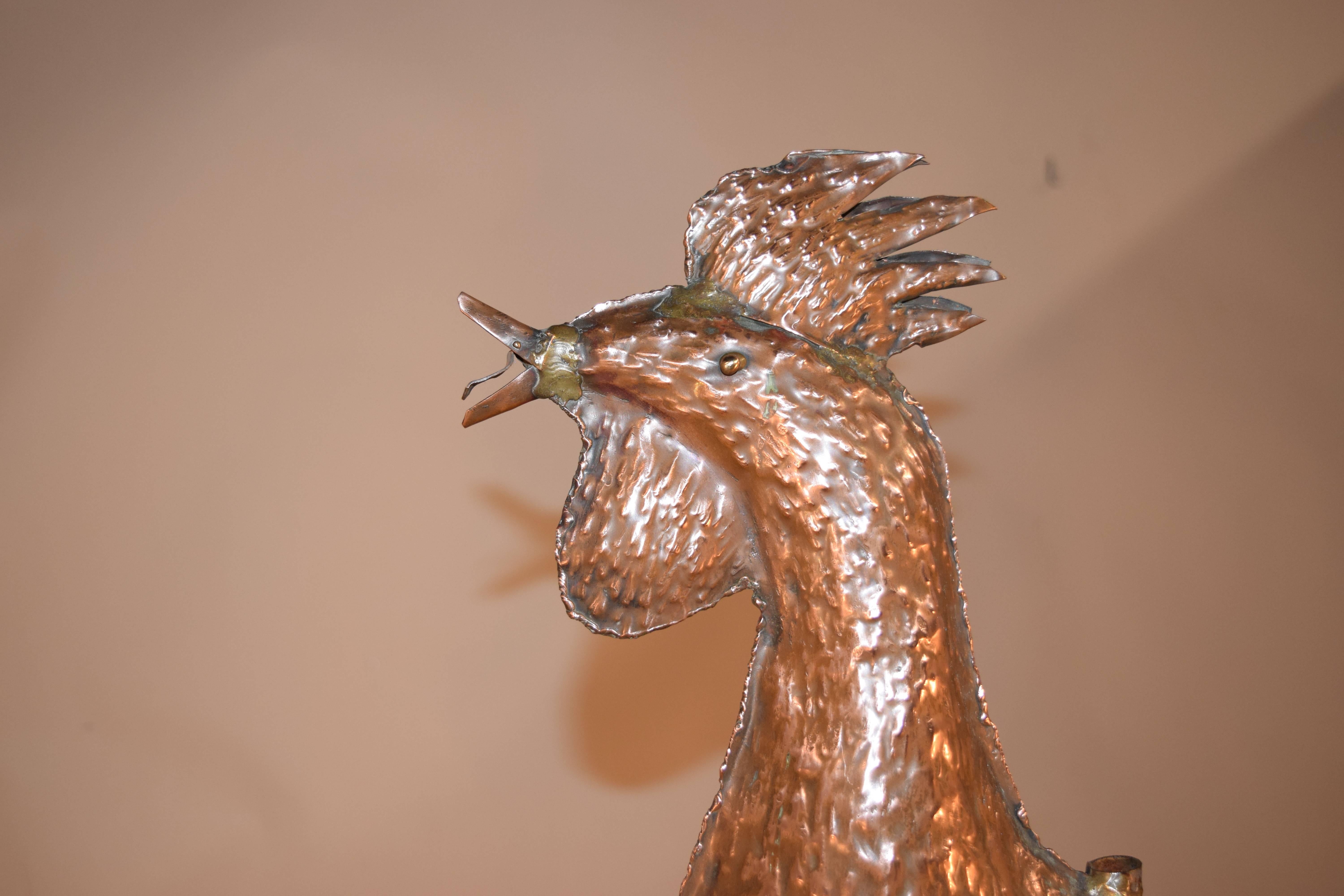 Mid-20th Century Pair of Copper Roosters, circa 1960