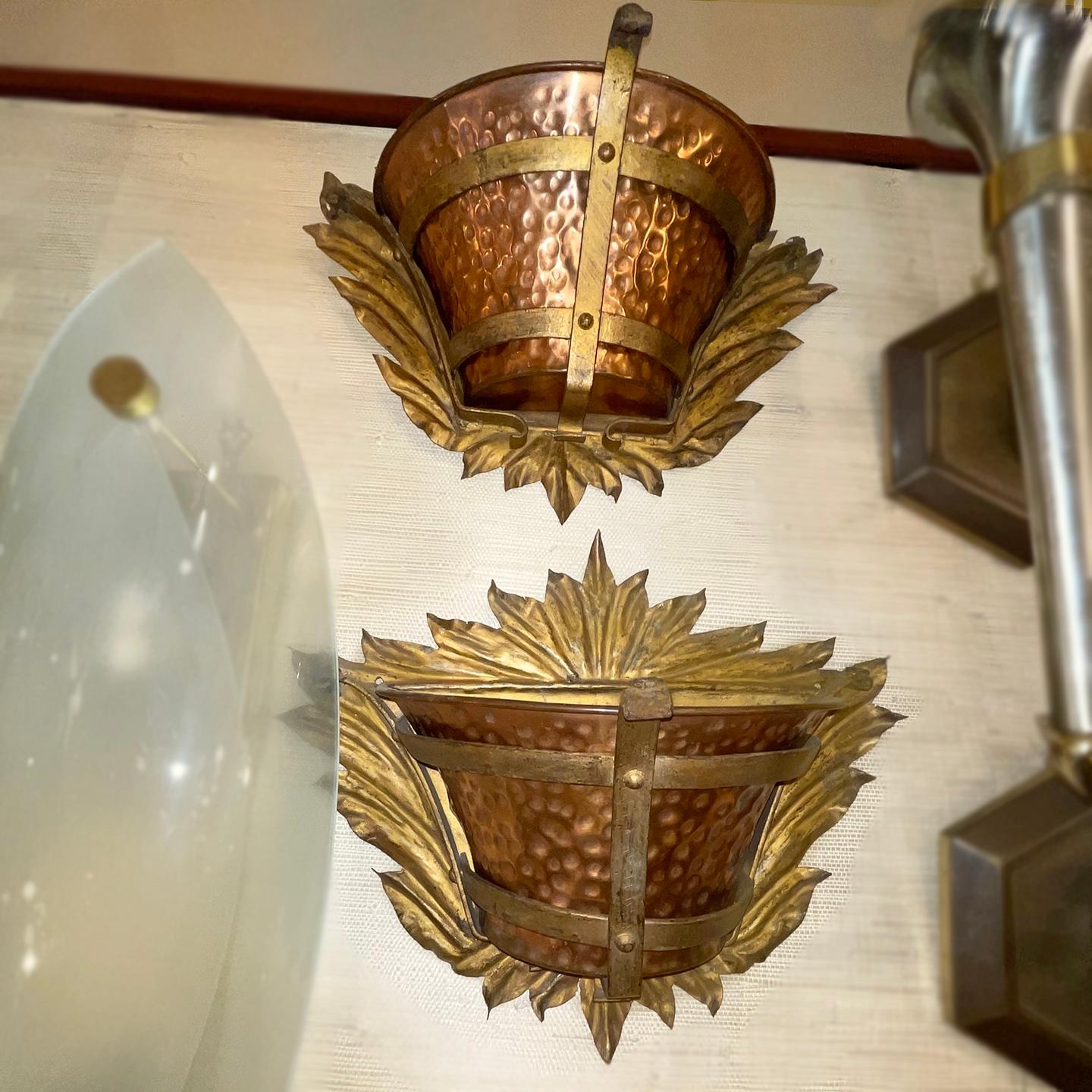 Mid-20th Century Pair of Copper Sconces For Sale