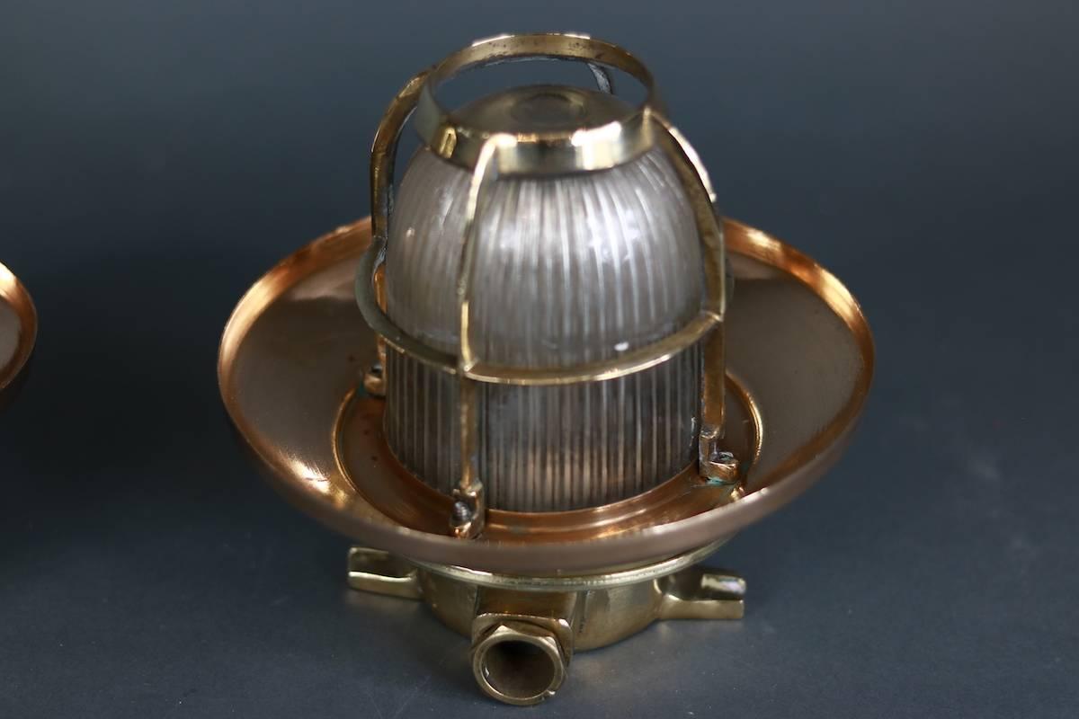 Pair of Copper Ship Ceiling Lights In Good Condition In Norwell, MA