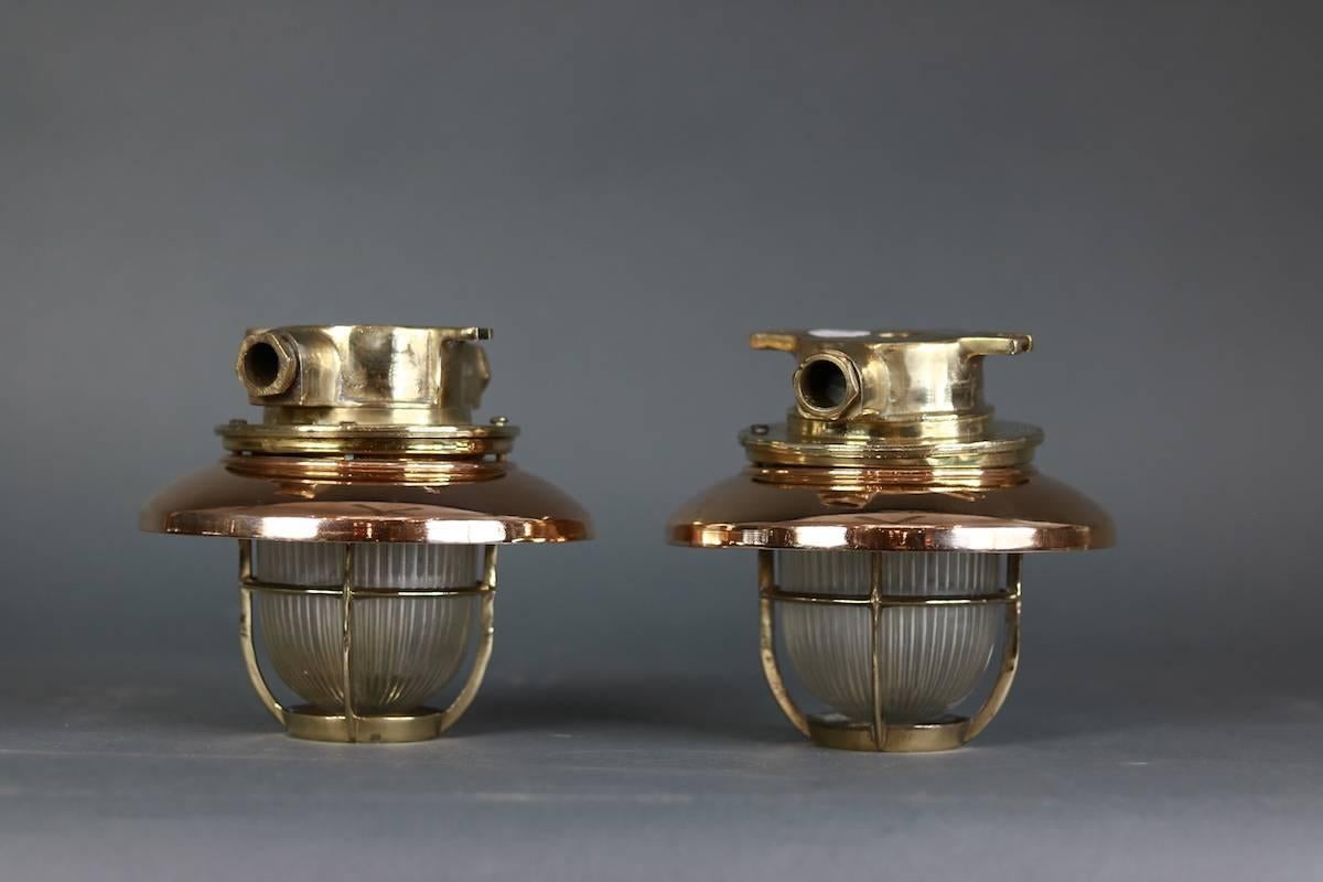 20th Century Pair of Copper Ship Ceiling Lights