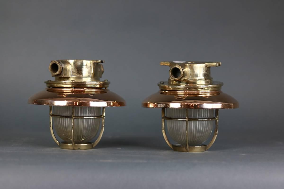 Brass Pair of Copper Ship Ceiling Lights