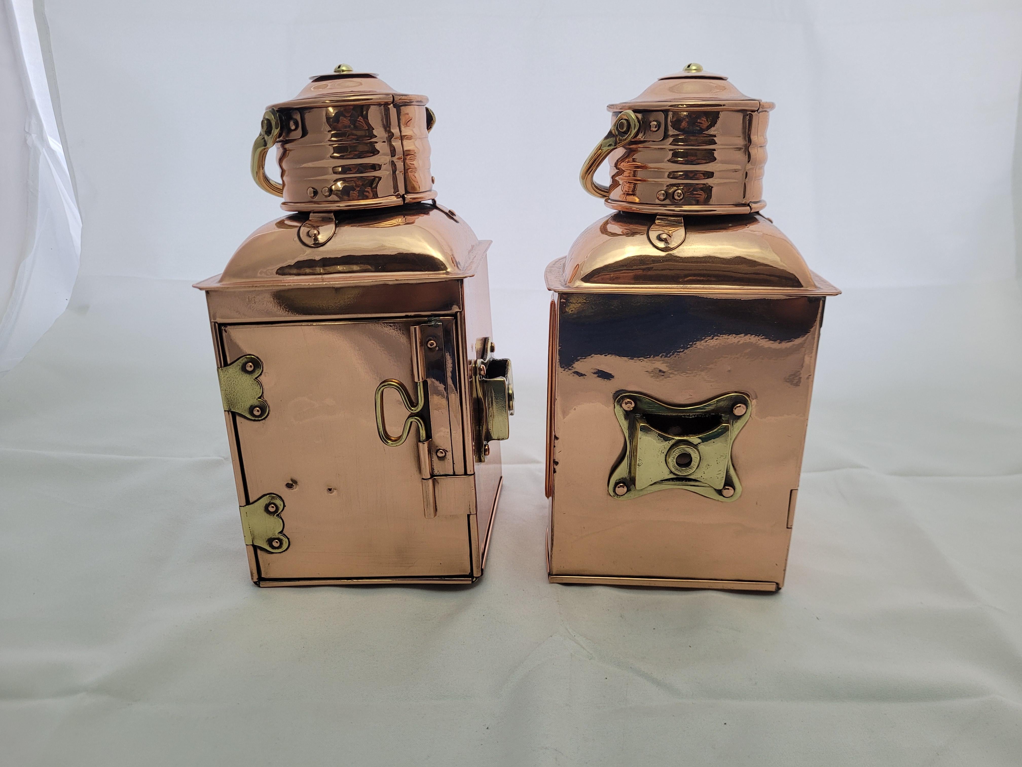 Mid-20th Century Pair of Copper Ships Lanterns from England