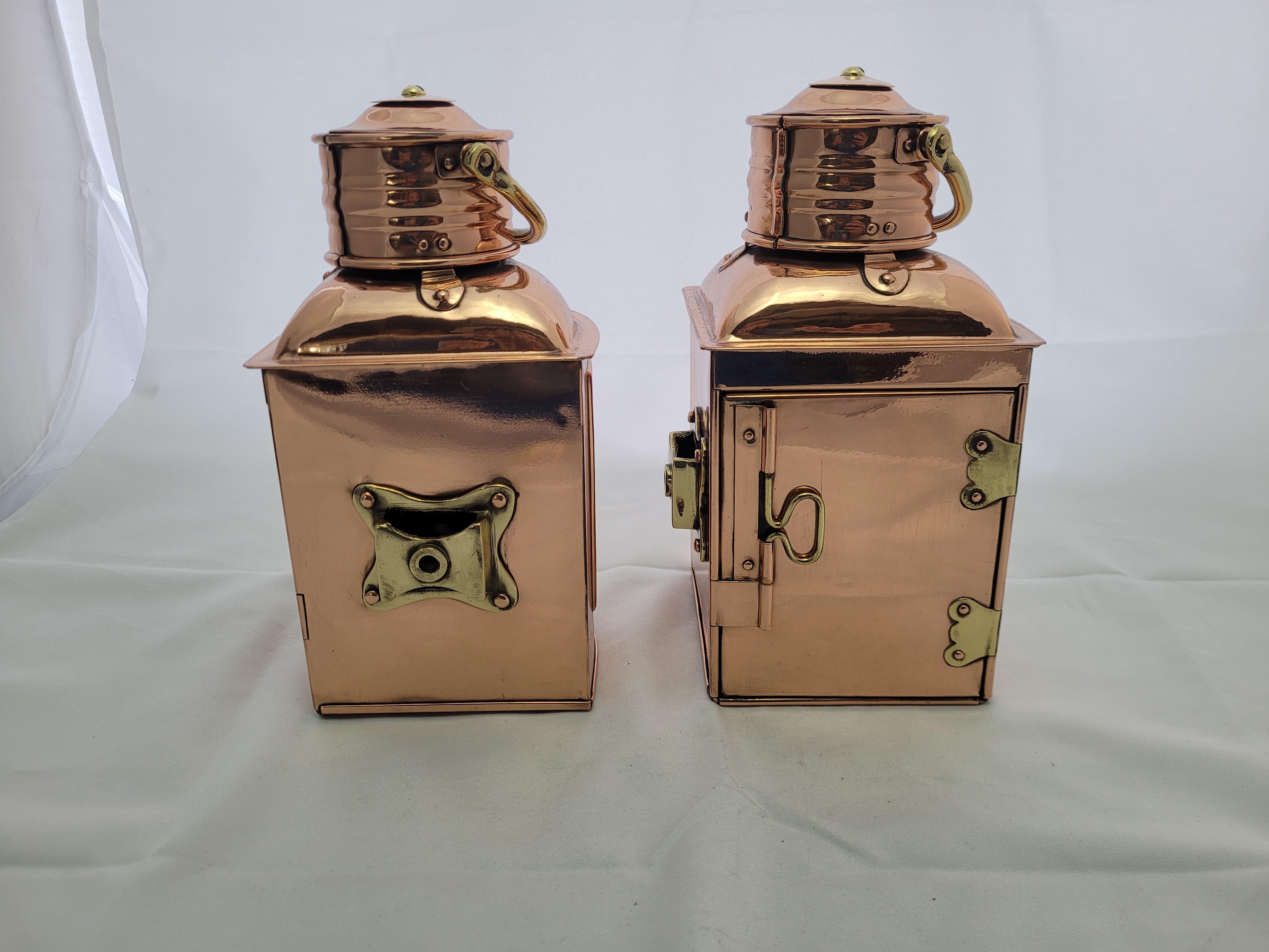 Brass Pair of Copper Ships Lanterns from England