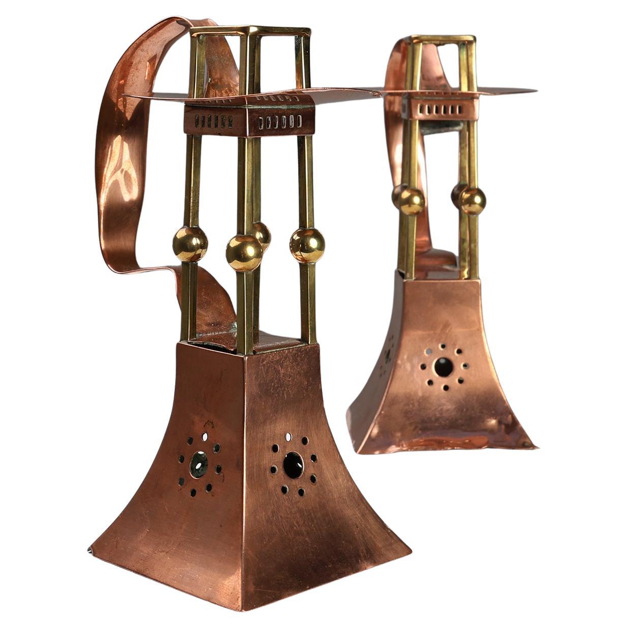 Pair of copper Table Candlesticks by Carl Deffner, Germany ca 1910 For Sale