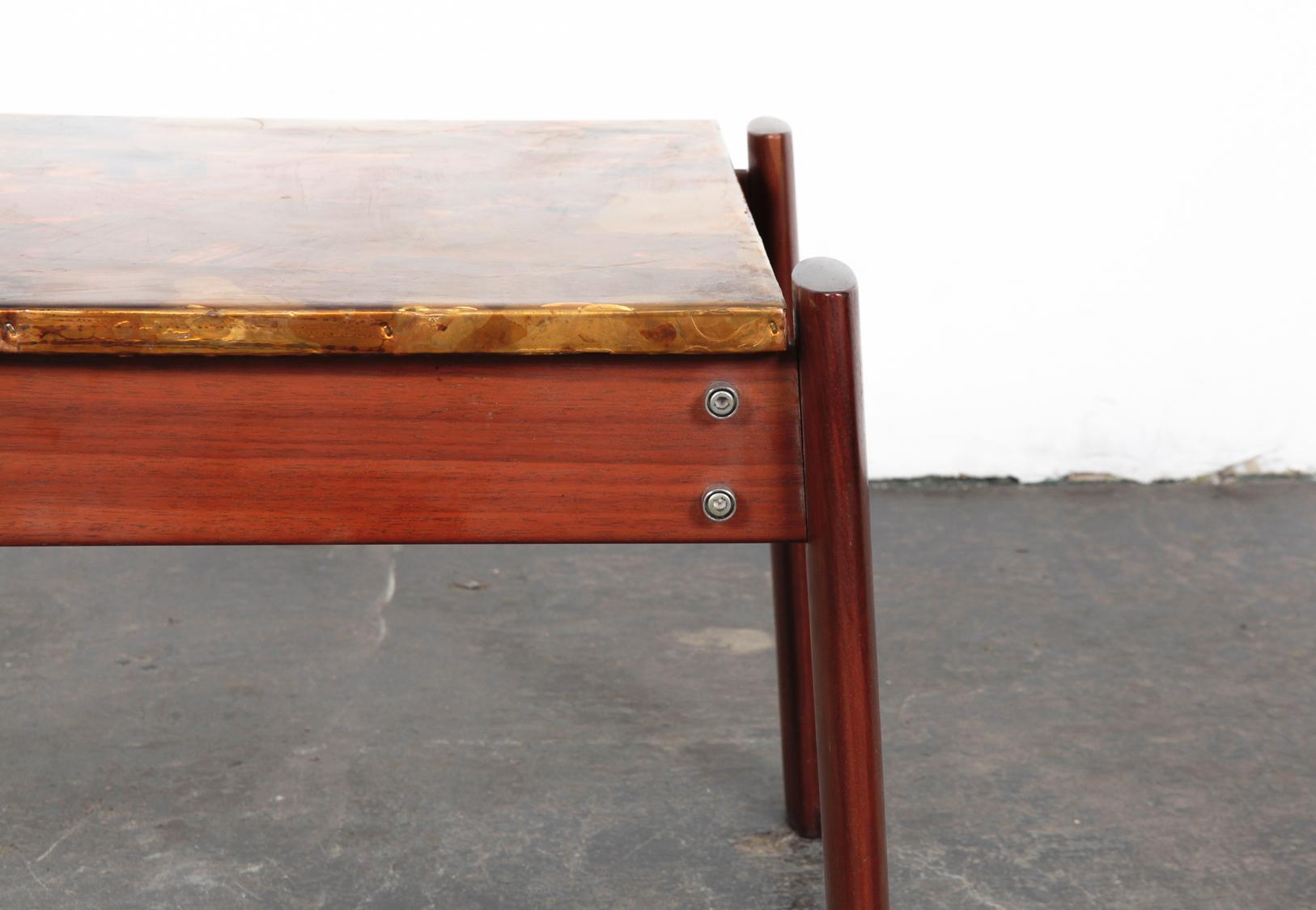 Pair of Copper Top Solid Imbuia Wood End Table Designed by Percival Lafer For Sale 1