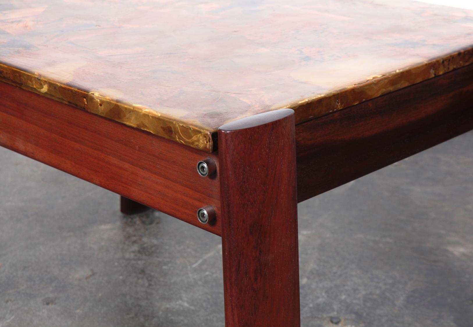 Pair of Copper Top Solid Imbuia Wood End Table Designed by Percival Lafer For Sale 2