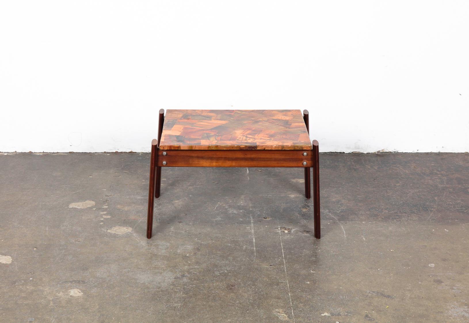 Pair of Copper Top Solid Imbuia Wood End Table Designed by Percival Lafer For Sale 3