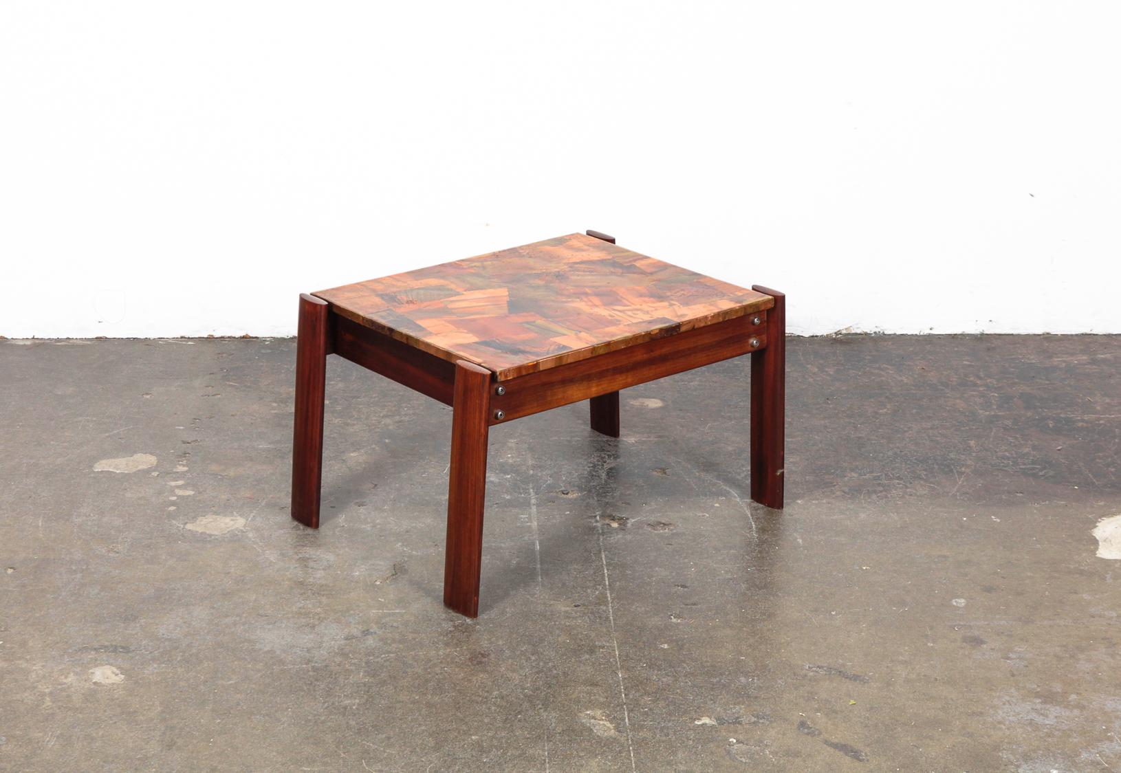 Pair of Copper Top Solid Imbuia Wood End Table Designed by Percival Lafer For Sale 4