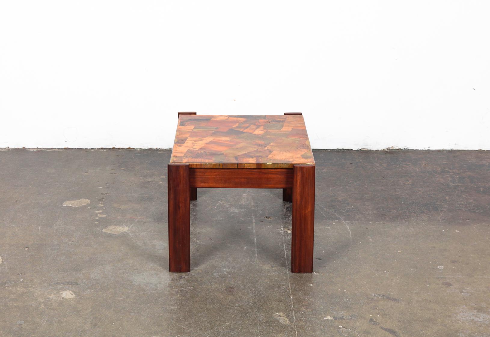 Pair of Copper Top Solid Imbuia Wood End Table Designed by Percival Lafer For Sale 5