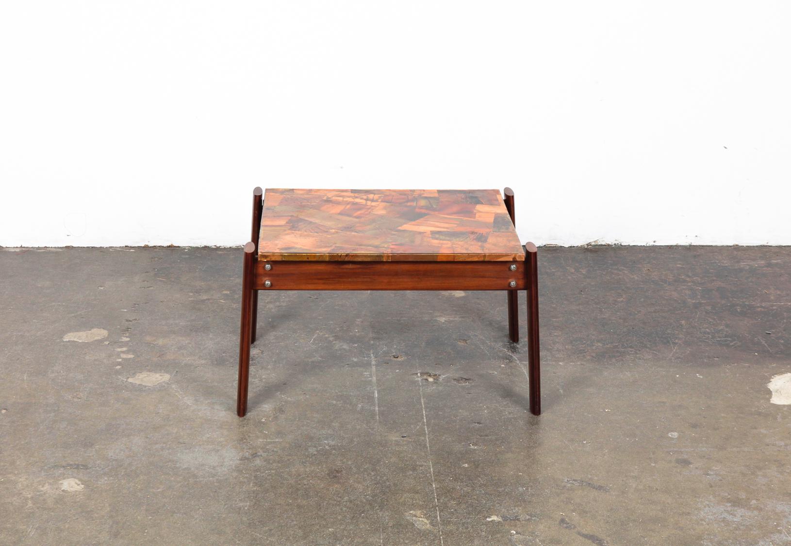 Pair of Copper Top Solid Imbuia Wood End Table Designed by Percival Lafer For Sale 6