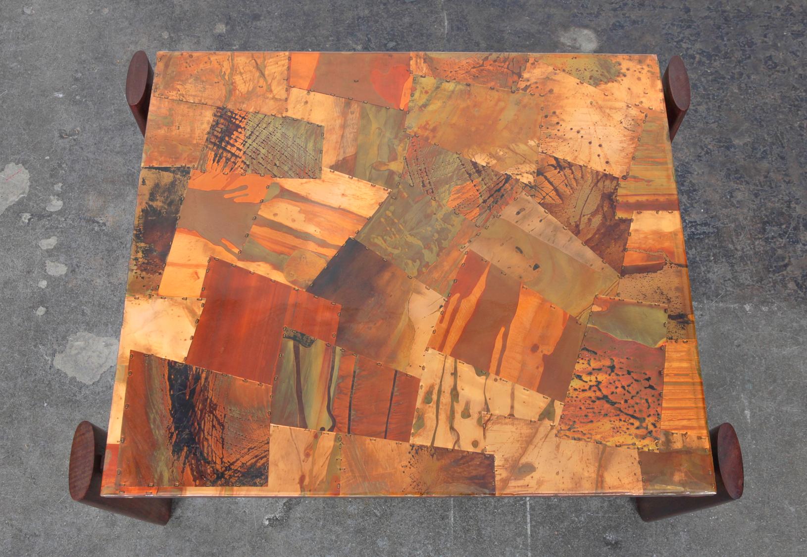 Pair of Copper Top Solid Imbuia Wood End Table Designed by Percival Lafer For Sale 8