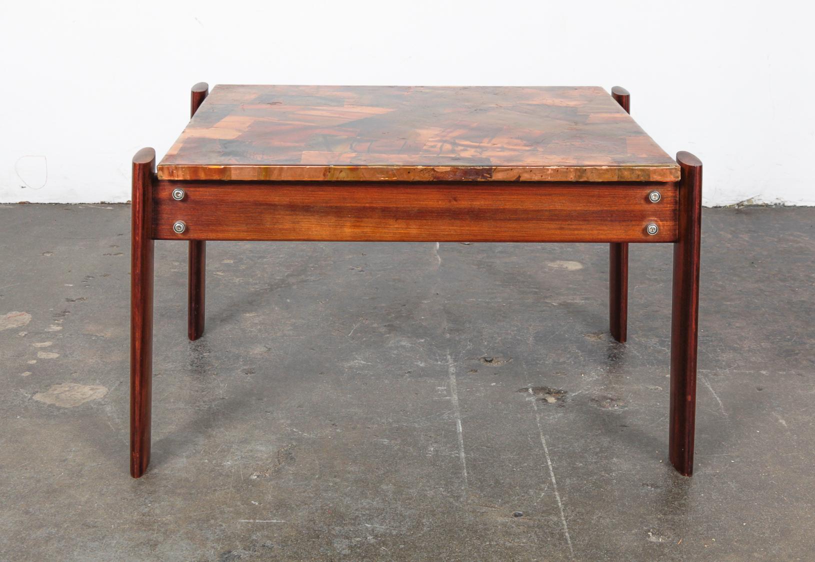 Pair of Copper Top Solid Imbuia Wood End Table Designed by Percival Lafer For Sale 10